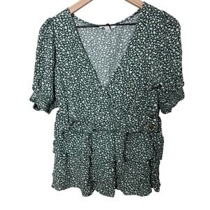 American Eagle Crop Top & Floral Ruffle Tiered Mini Skirt Set Women Size Medium